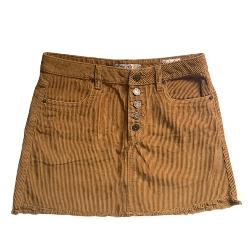 Brown Corduroy Mini Skirt 27 Button Fly Frayed Hem Y2K Indie Boho Festival